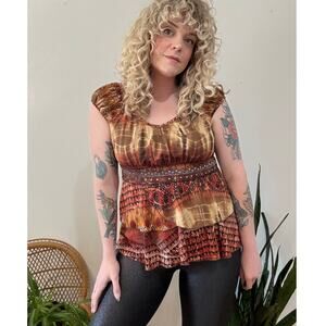Y2K Tiered Earthy Fairycore Babydoll Top